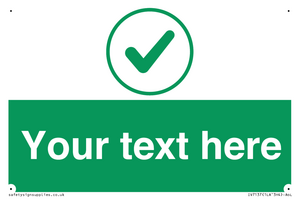 Custom green background, green tick in circle sign